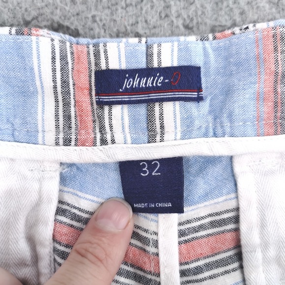 johnnie-O Shorts Mens 32 Gulf Blue Red Striped Linen Blend 9" Inseam Chino - Picture 5 of 16